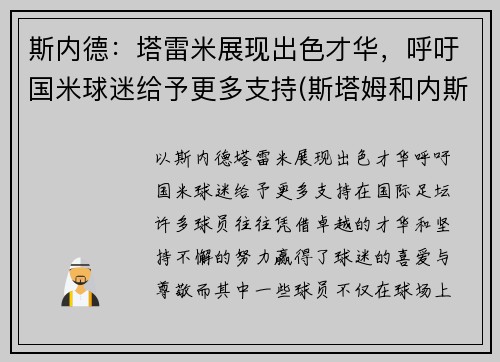 斯内德：塔雷米展现出色才华，呼吁国米球迷给予更多支持(斯塔姆和内斯塔)