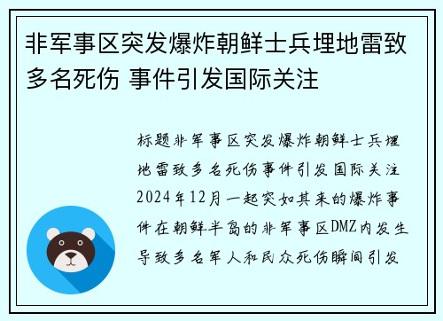 非军事区突发爆炸朝鲜士兵埋地雷致多名死伤 事件引发国际关注