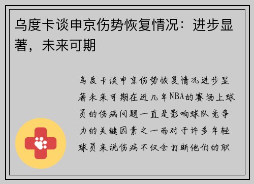 乌度卡谈申京伤势恢复情况：进步显著，未来可期