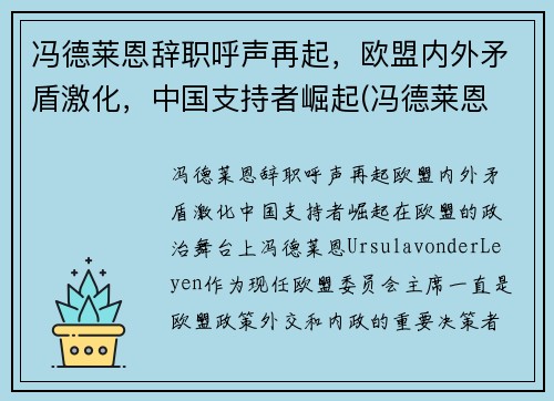 冯德莱恩辞职呼声再起，欧盟内外矛盾激化，中国支持者崛起(冯德莱恩 丈夫)